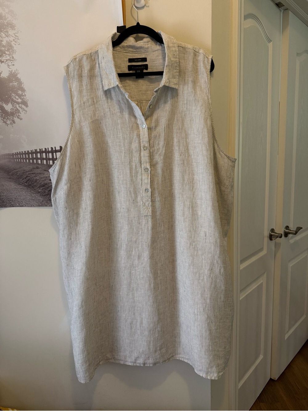 Tahari Black and White Striped Linen Tunic